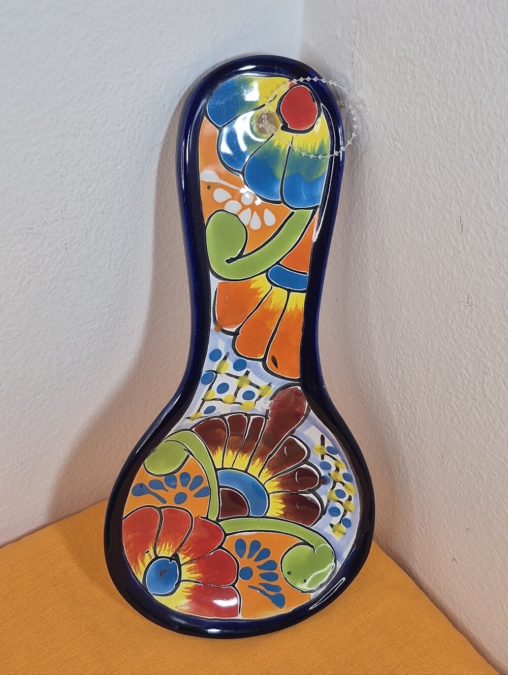 Mexican Hand-Painted Lead-Free Talavera Ceramic Spoon Rest Art Pottery 10"